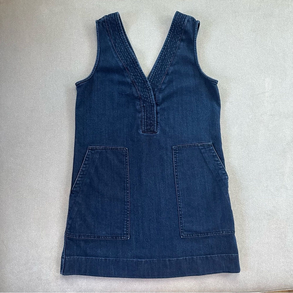 Faherty Azure Sleeveless V-Neck Denim Mini Dress. Dark Wash. XS